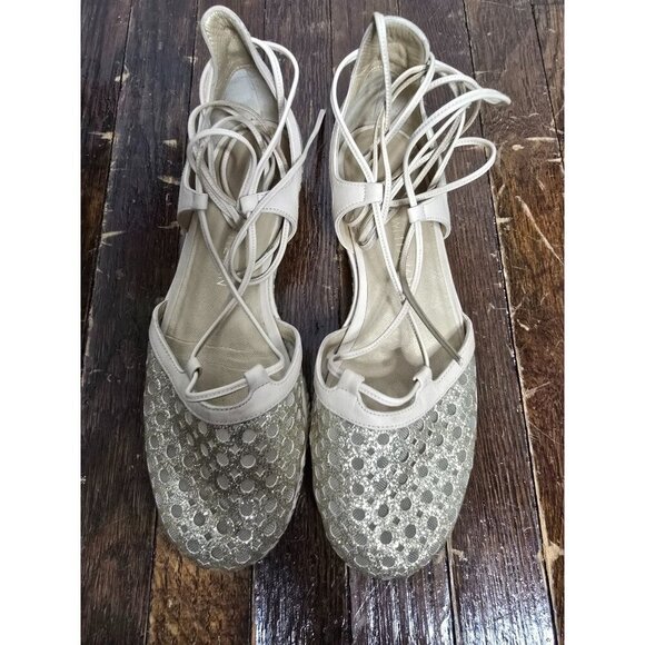 Stuart Weitzman Gold Lace Up Gladiator Espadrille Sandal - Picture 3 of 16